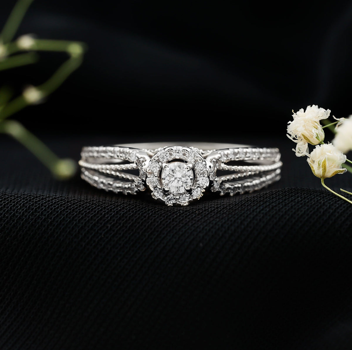 Real Diamond Designer Engagement Ring in Split Shank
