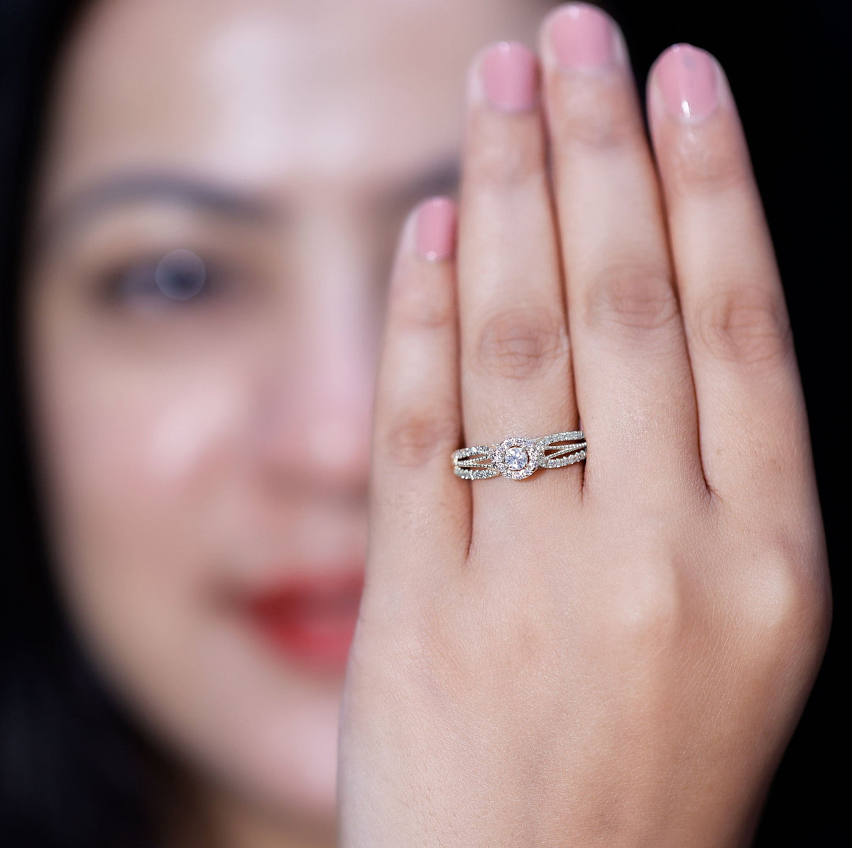 Real Diamond Designer Engagement Ring in Split Shank
