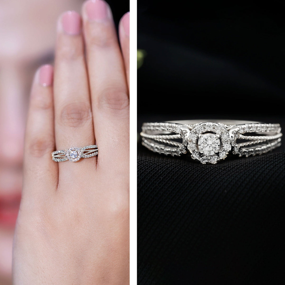 Real Diamond Designer Engagement Ring in Split Shank