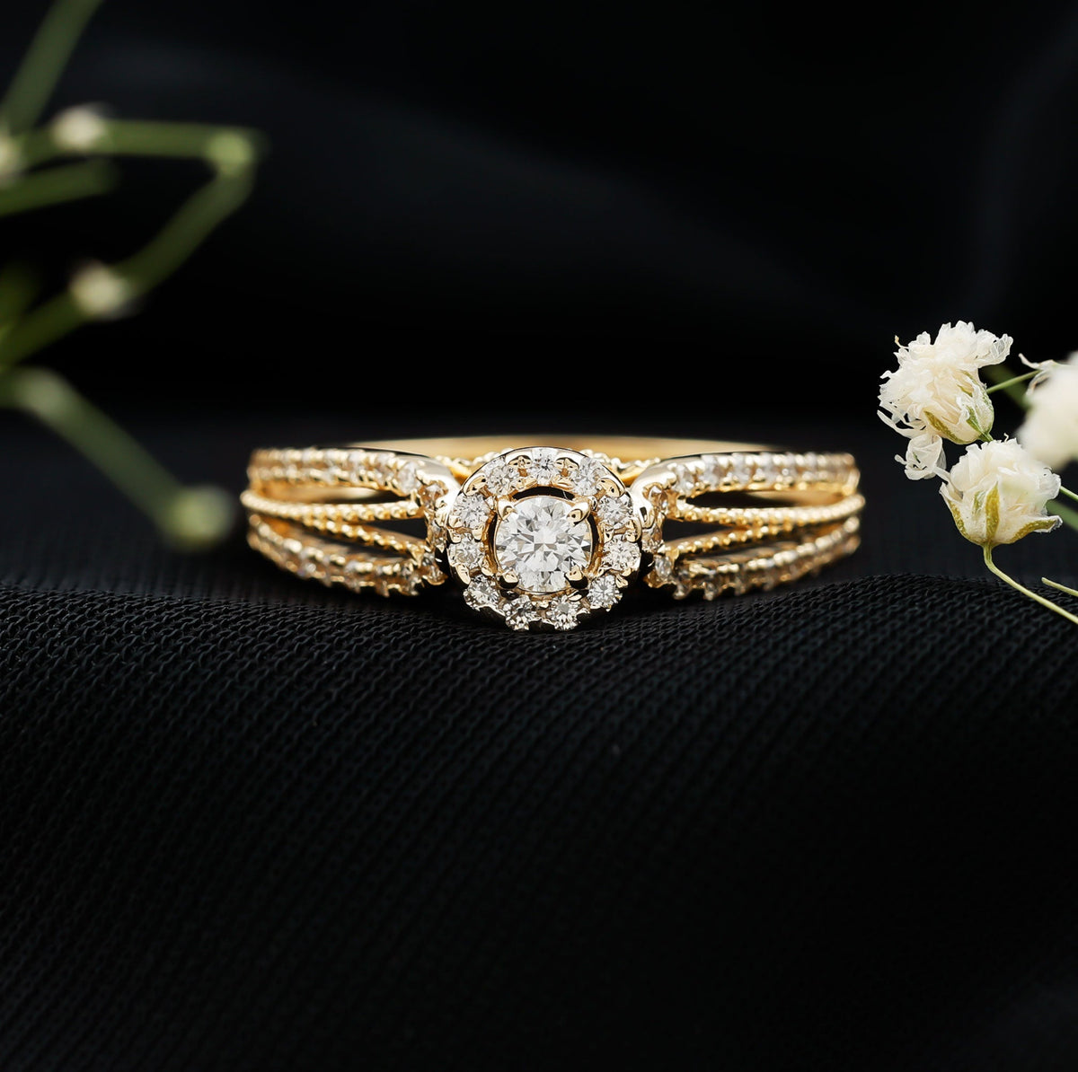 Real Diamond Designer Engagement Ring in Split Shank