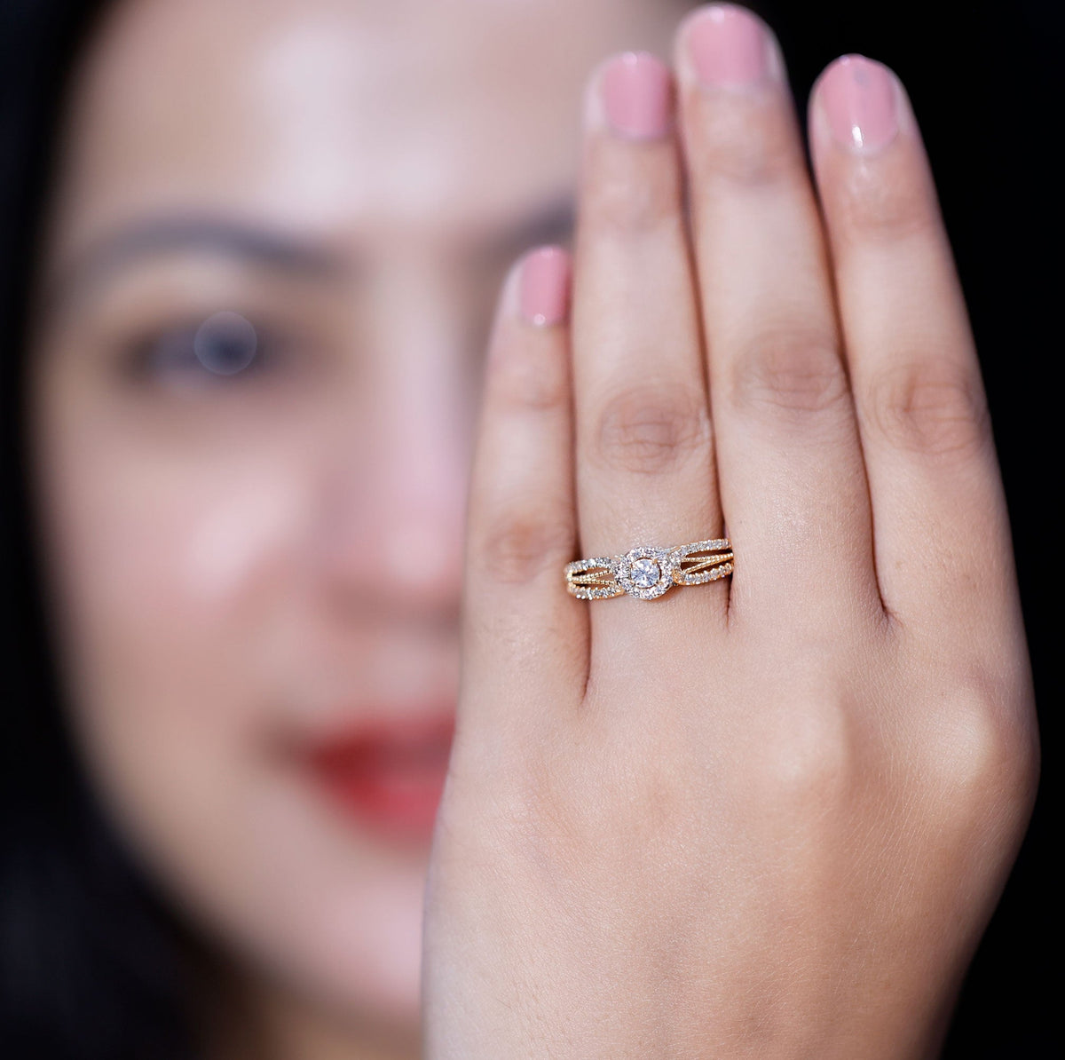 Real Diamond Designer Engagement Ring in Split Shank