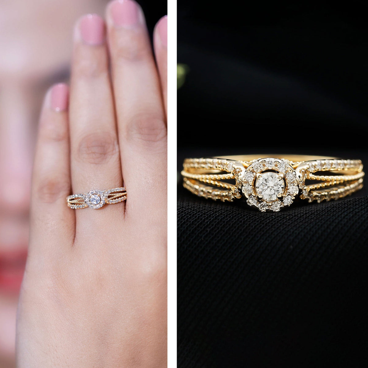 Real Diamond Designer Engagement Ring in Split Shank