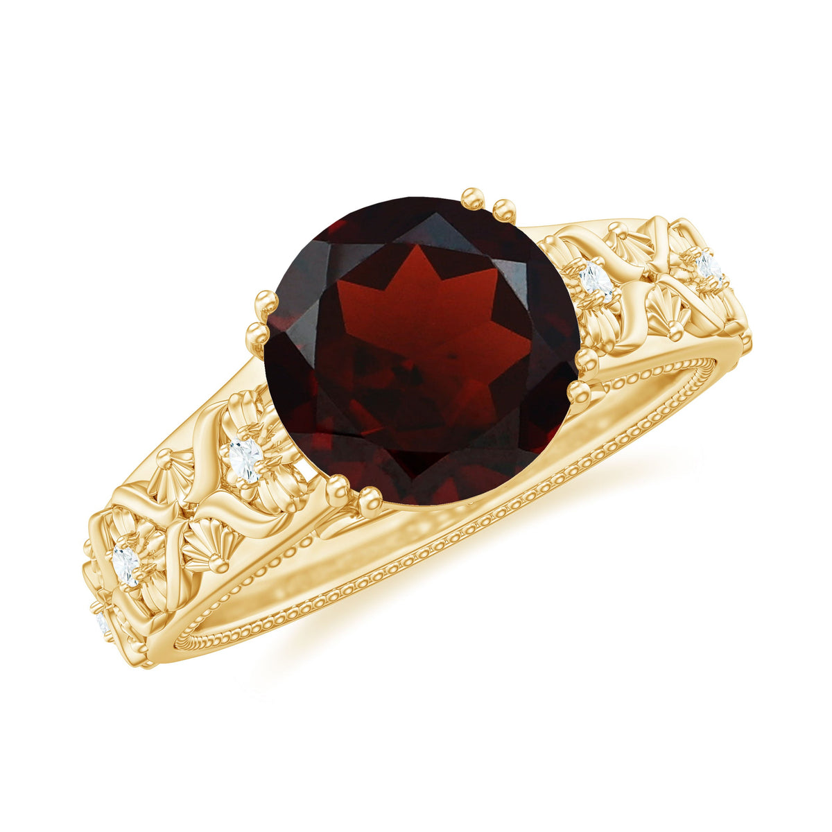 Vintage Looking Garnet Diamond Engagement Ring
