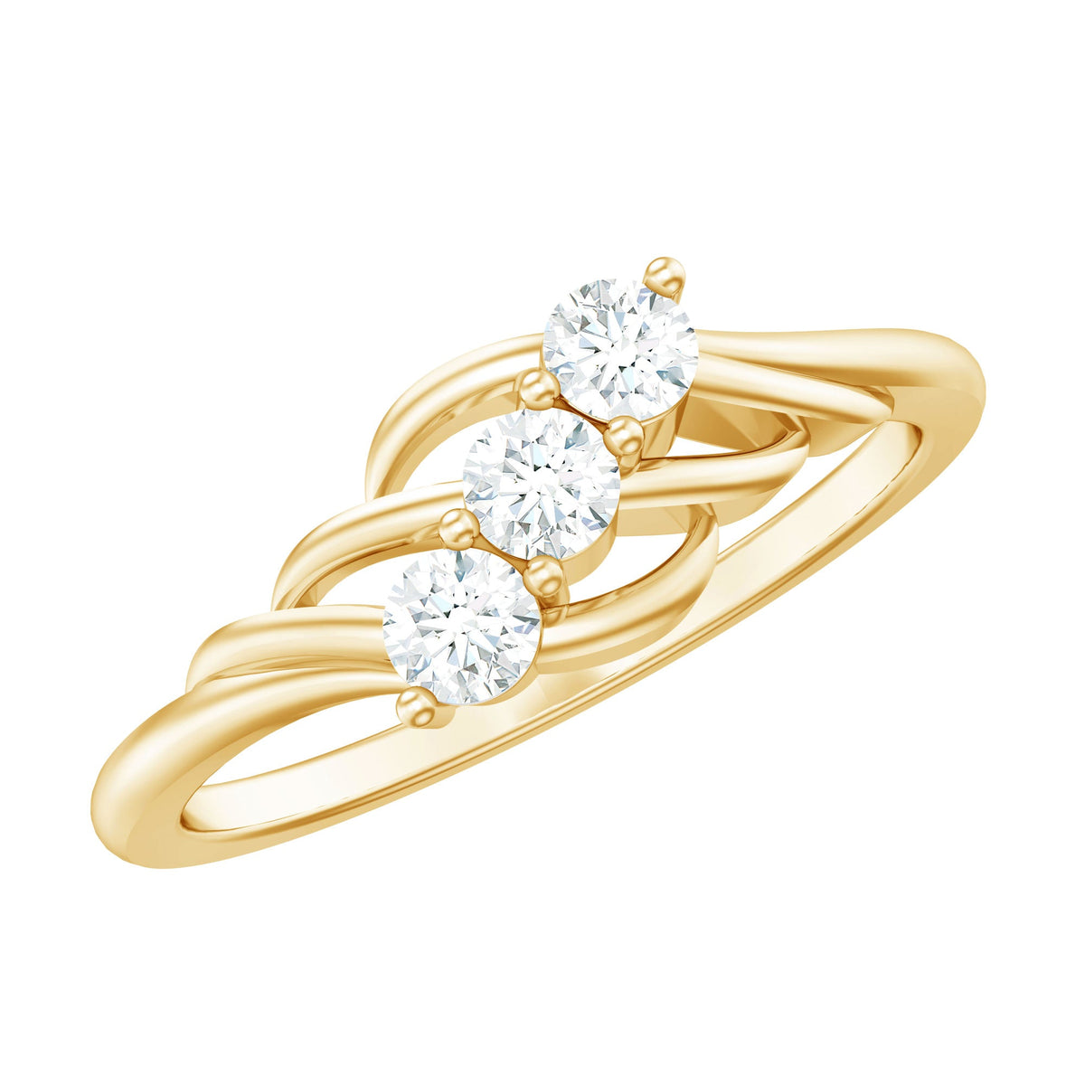 Certified Round Moissanite Three Stone Engagement Ring