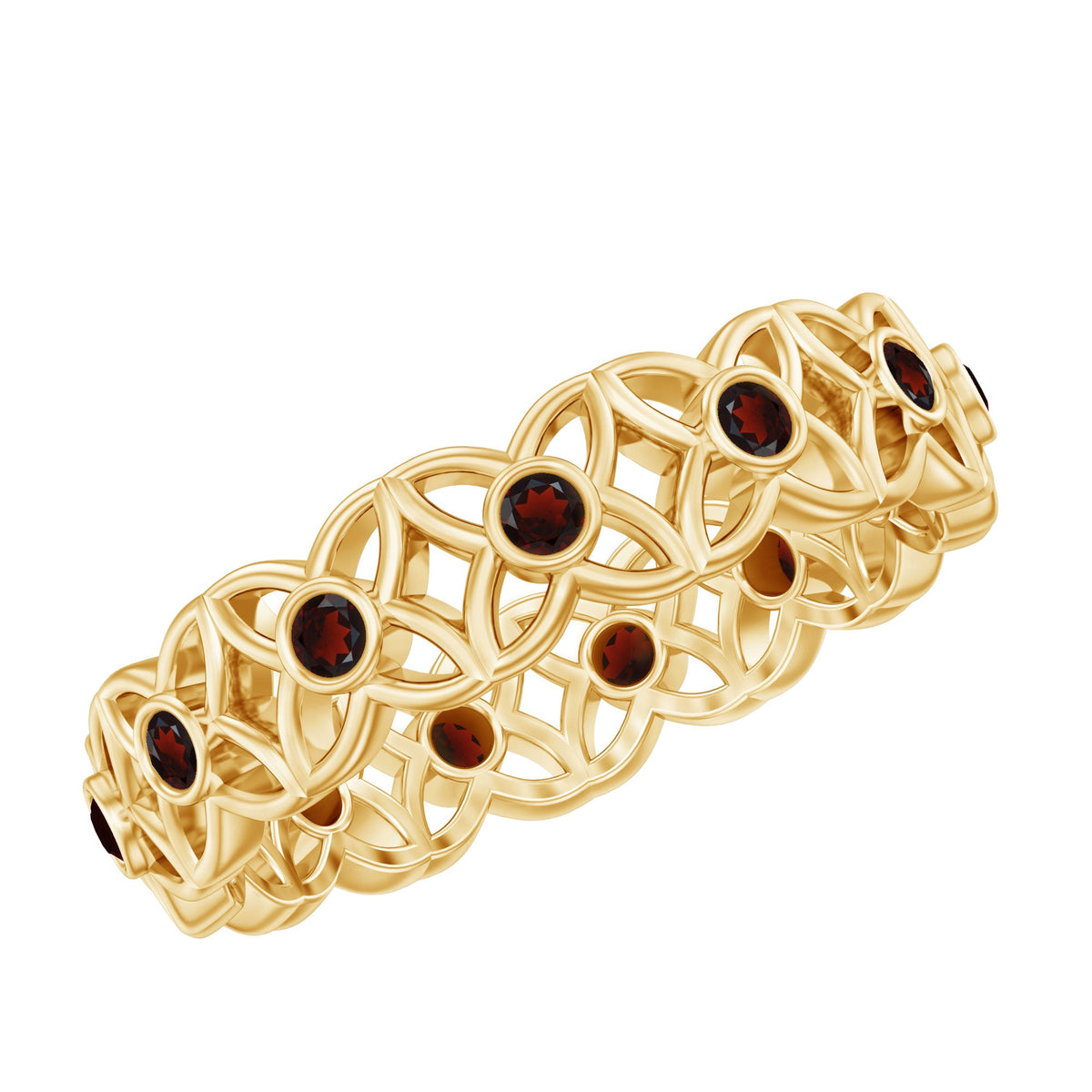Certified Natural Garnet Flower Wedding Band