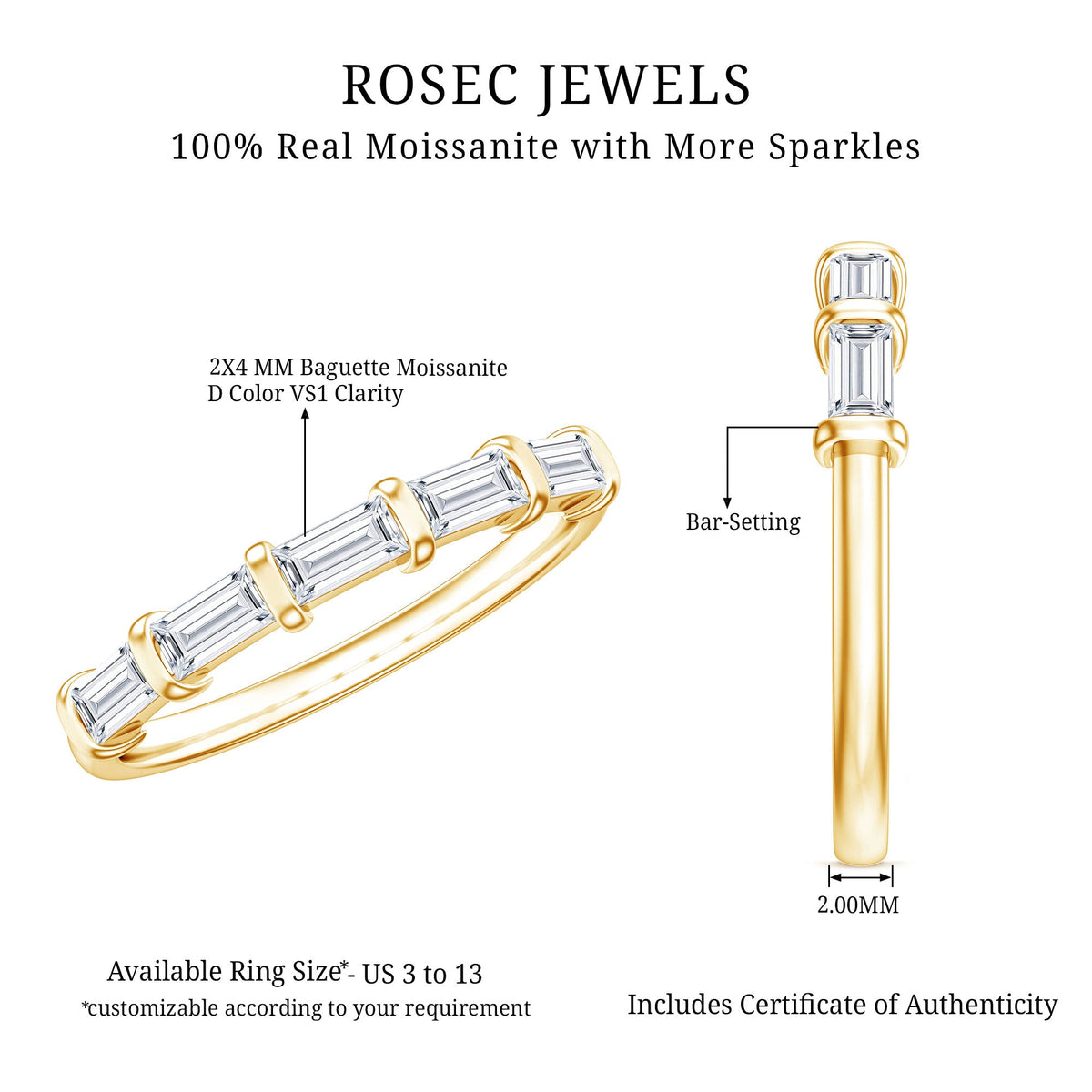 East West Set Moissanite Half Eternity Ring for Her