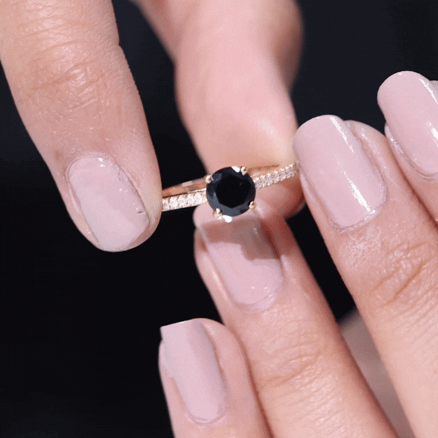 1.40 Carat Round Black Onyx Engagement Ring with Diamond Side Stones