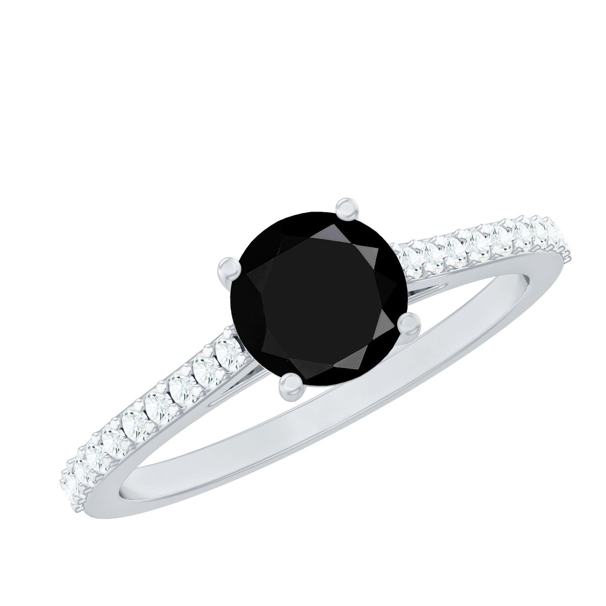 1.40 Carat Round Black Onyx Engagement Ring with Diamond Side Stones
