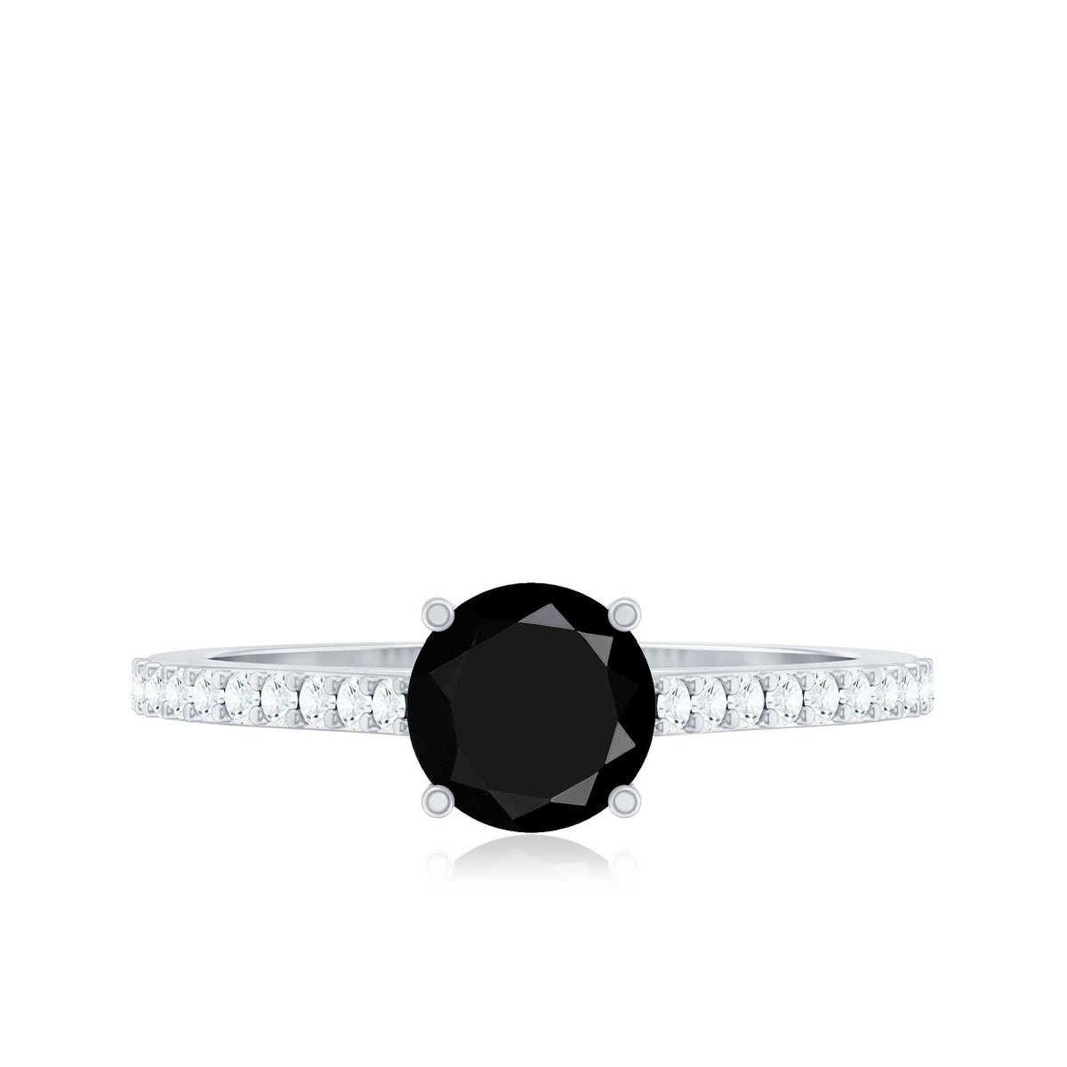 1.40 Carat Round Black Onyx Engagement Ring with Diamond Side Stones