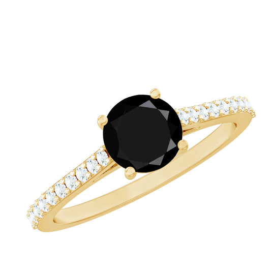 1.40 Carat Round Black Onyx Engagement Ring with Diamond Side Stones