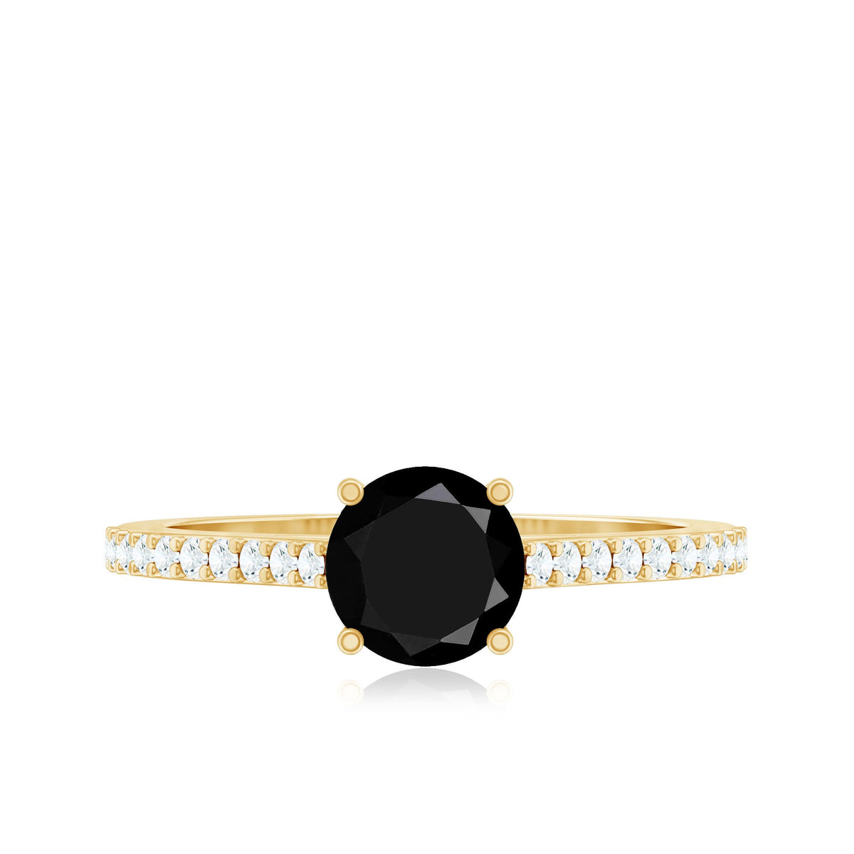 1.40 Carat Round Black Onyx Engagement Ring with Diamond Side Stones