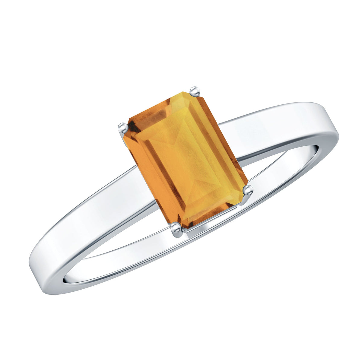 1.8 Carat Natural Citrine Solitaire Emerald Cut Engagement Ring