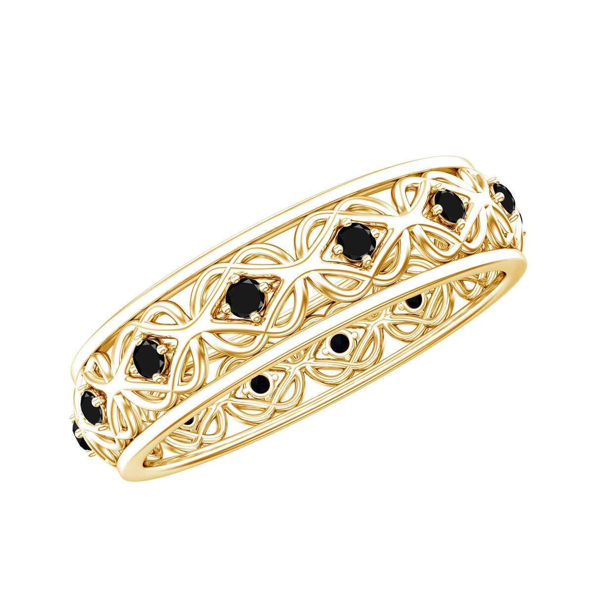 Vintage Inspired Black Spinel Celtic Knot Eternity Band Ring