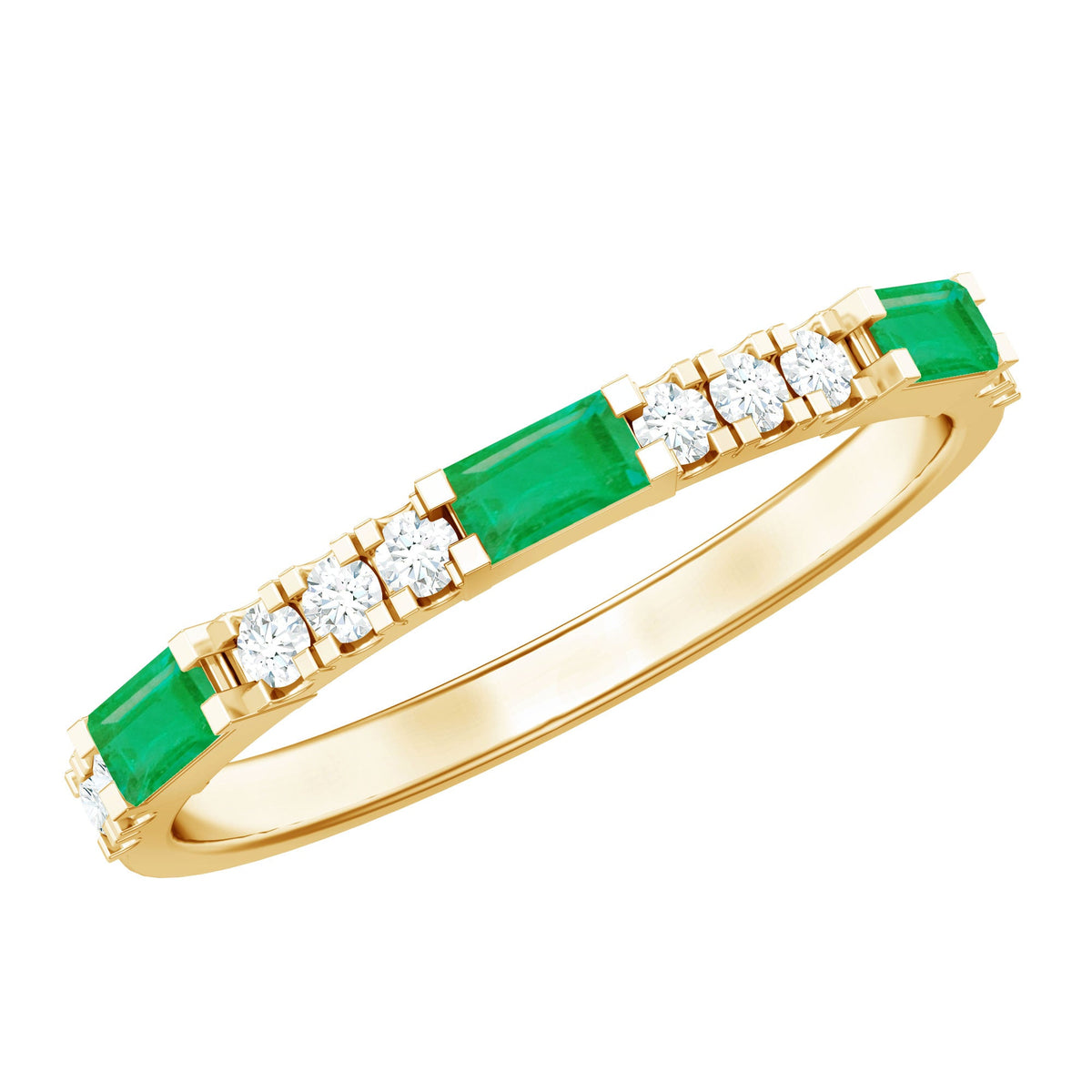 Stackable Green Emerald and Diamond Ring in Prong Setting