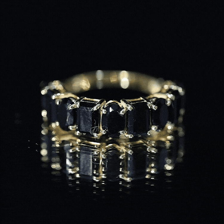 4.40 Carat Oval and Emerald Cut Black Onyx Half Eternity Wedding Band