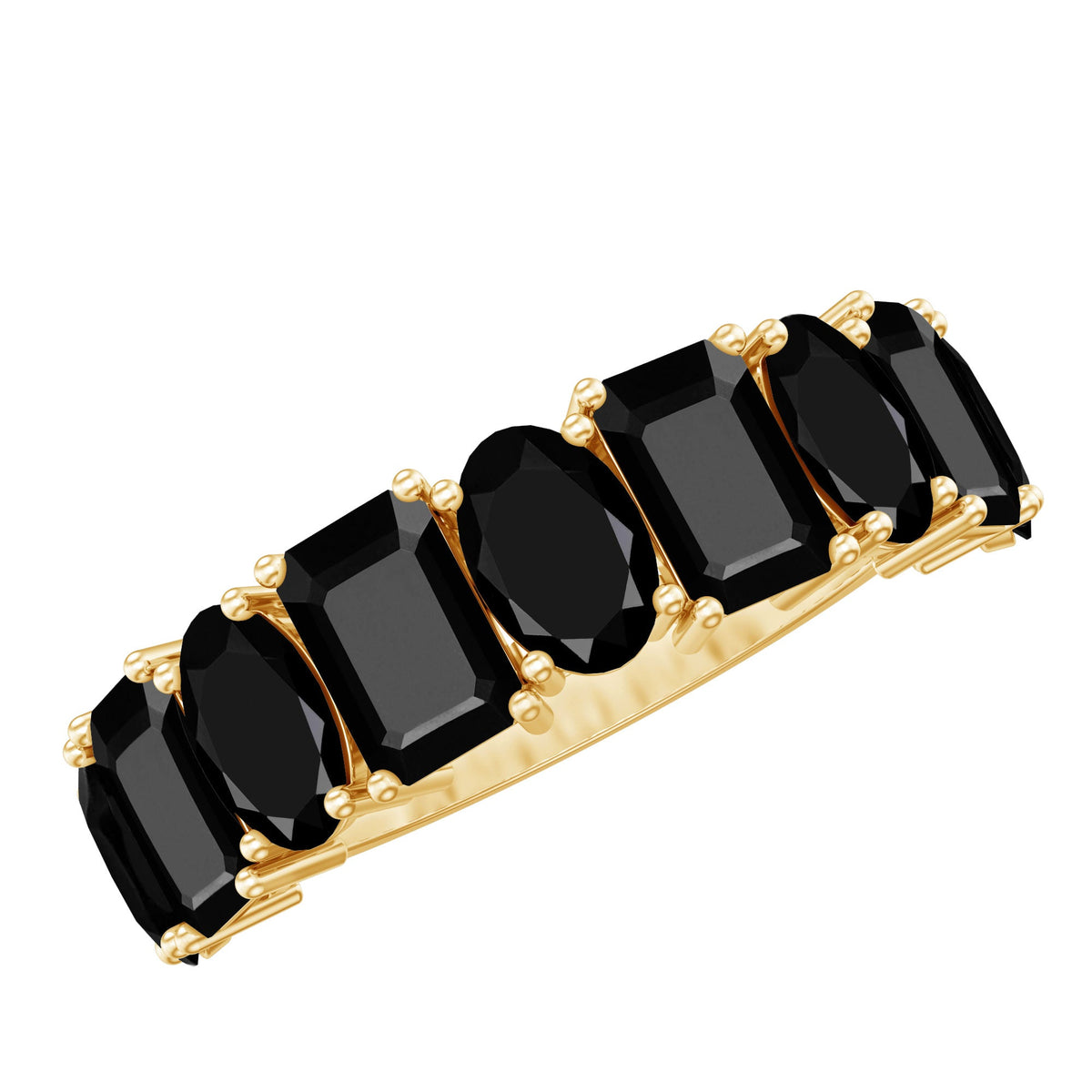 4.40 Carat Oval and Emerald Cut Black Onyx Half Eternity Wedding Band