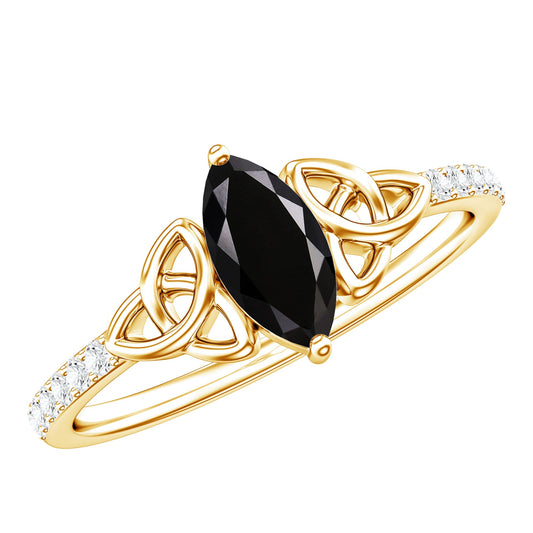 Genuine Black Onyx and Diamond Celtic Design Engagement Ring