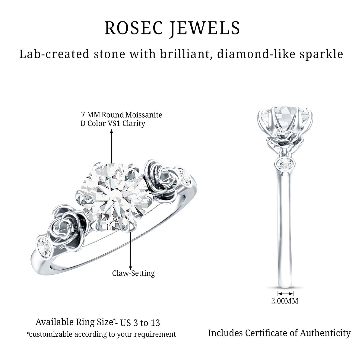 Brilliant Cut Moissanite Rose Engagement Ring For Women
