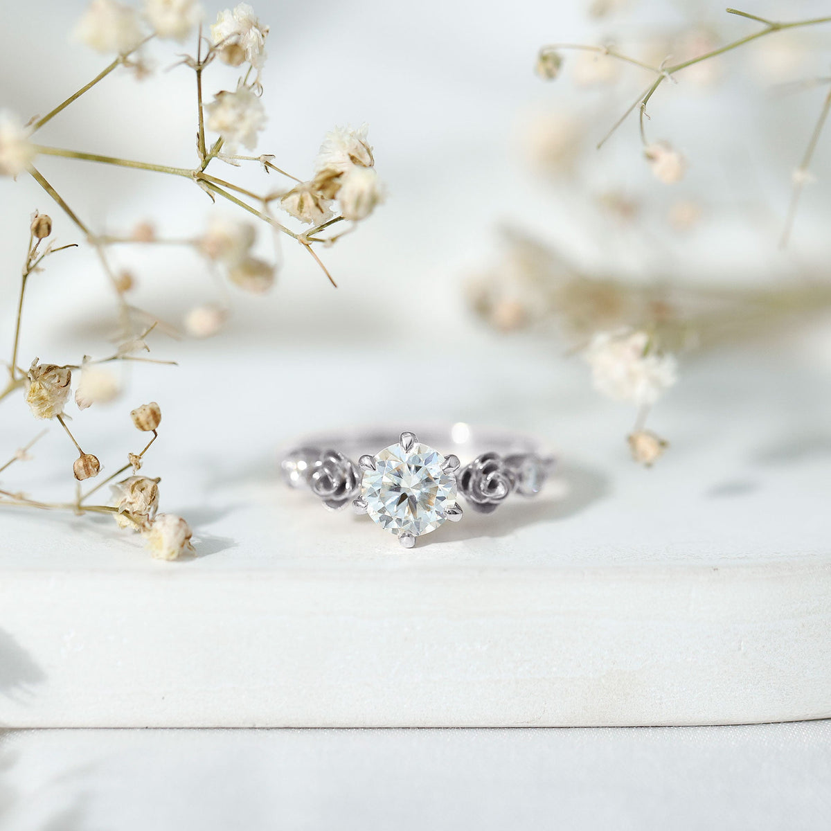 Brilliant Cut Moissanite Rose Engagement Ring For Women