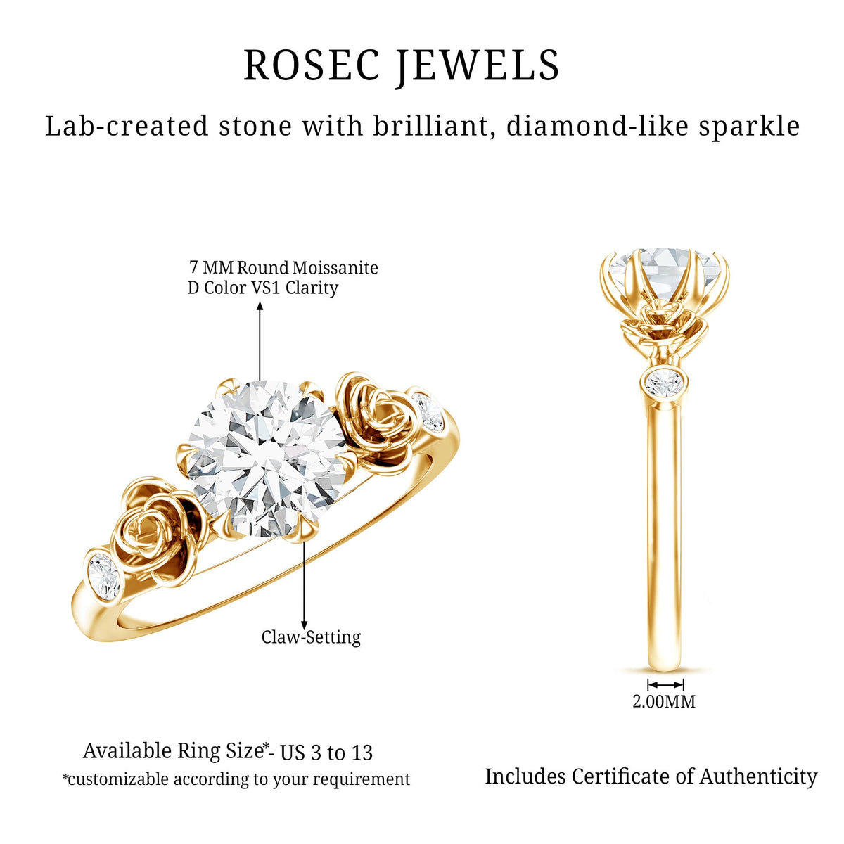 Brilliant Cut Moissanite Rose Engagement Ring For Women