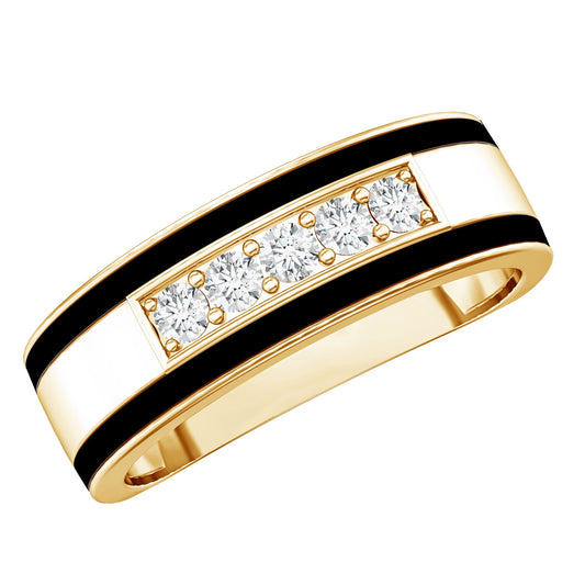 Certified Real Diamond Wedding Band with Black Enamel