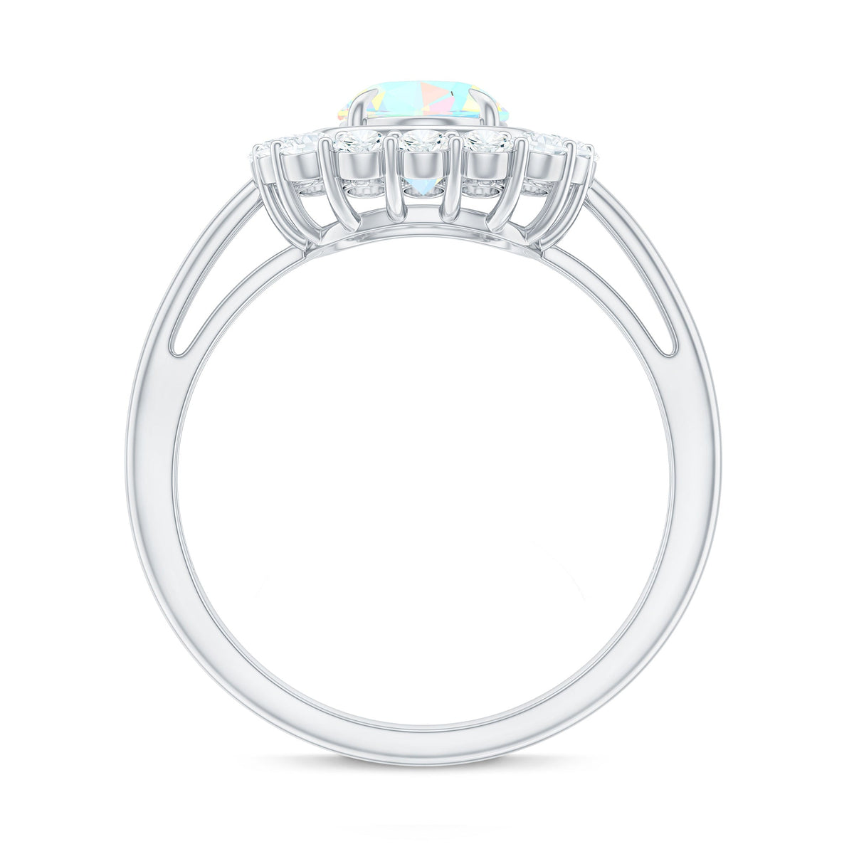 1.2 Carat Oval Cut Ethiopian Opal Halo Engagement Ring with Moissanite