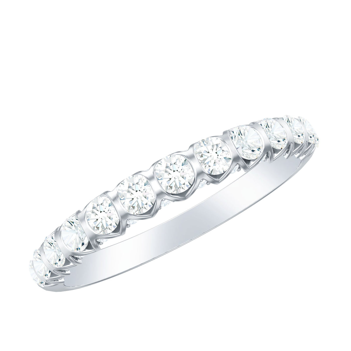Certified Round Moissanite Half Eternity Wedding Band