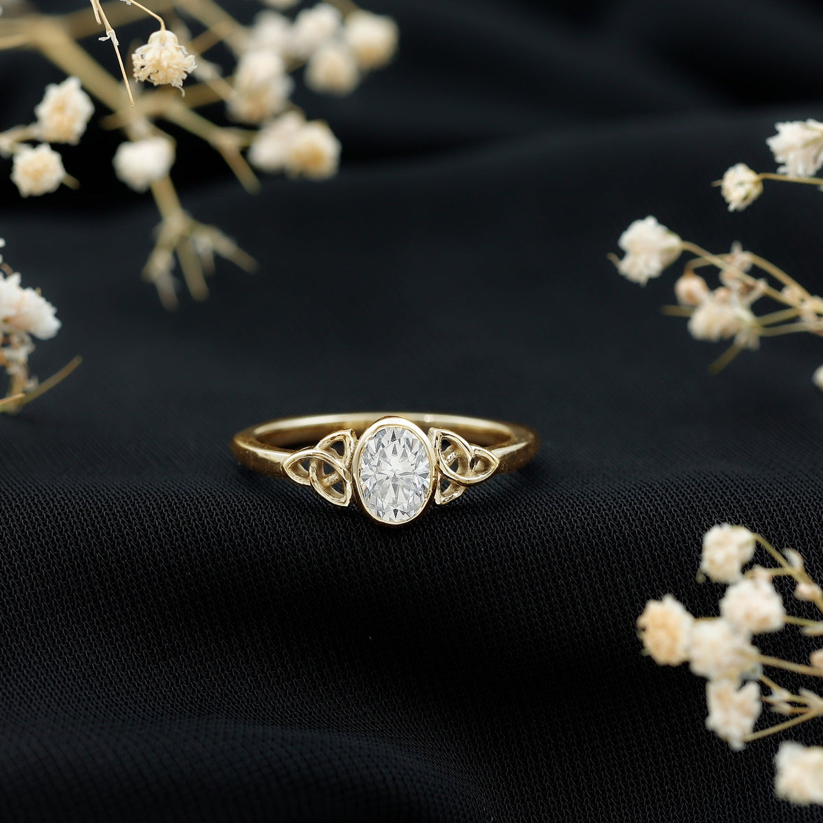 0.7 Carat Oval Lab Grown Diamond Celtic Knot Engagement Ring
