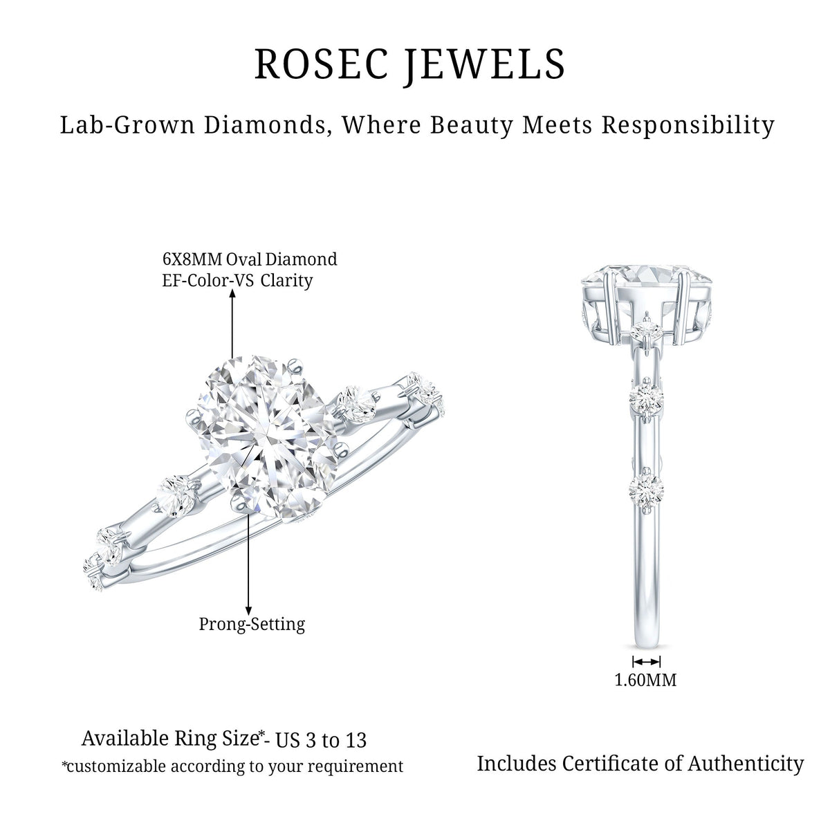 1.2 Carat Lab Grown Diamond Oval Solitaire Engagement Ring