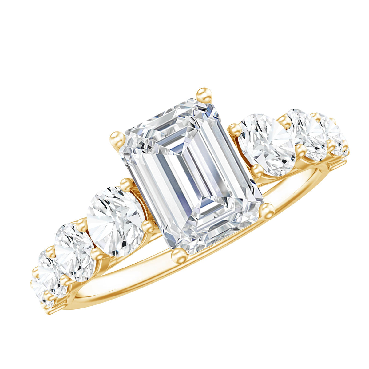 1.8 Carat Lab Grown Diamond Emerald Cut Engagement Ring With Side Stones