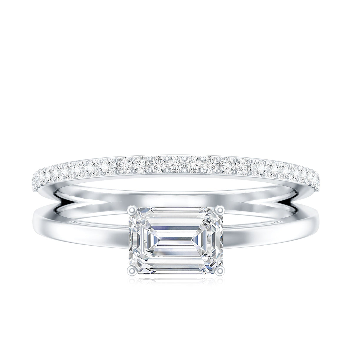 1.8 Carat Emerald Cut Lab Grown Diamond Double Band Engagement Ring
