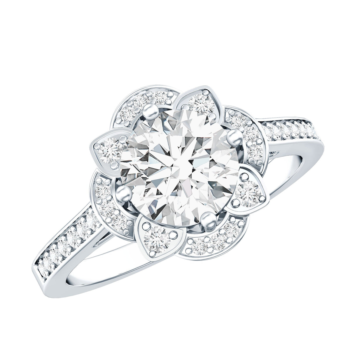 2 Carat Lab Grown Diamond Vintage Engagement Ring With Diamond Studded Shank