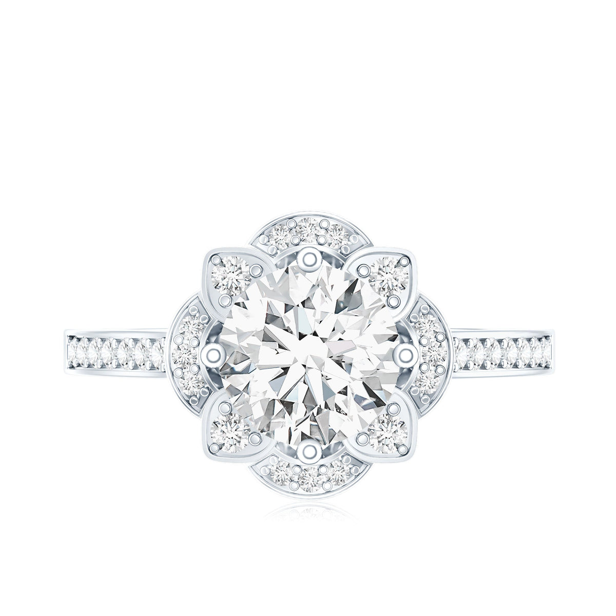 2 Carat Lab Grown Diamond Vintage Engagement Ring With Diamond Studded Shank