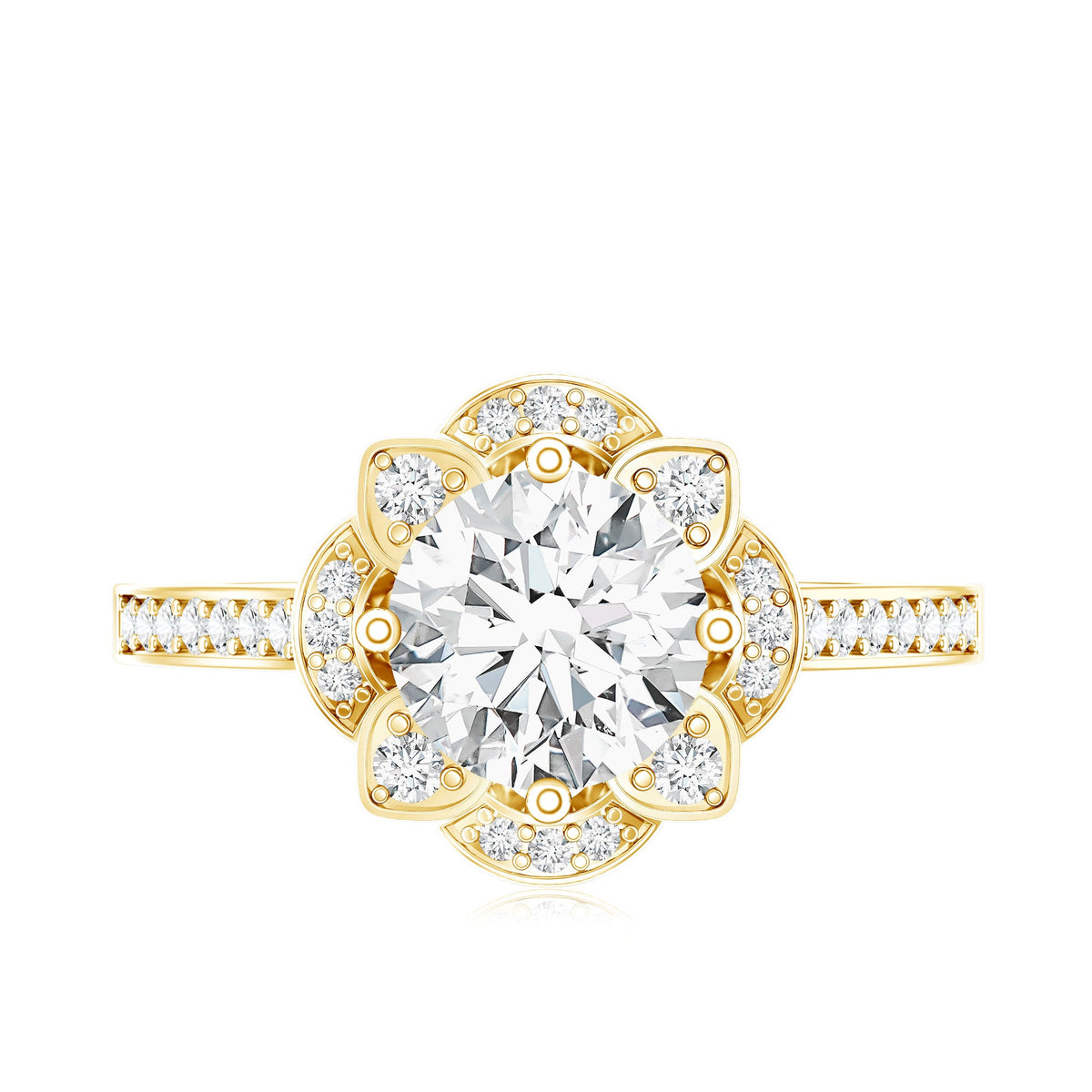 2 Carat Lab Grown Diamond Vintage Engagement Ring With Diamond Studded Shank