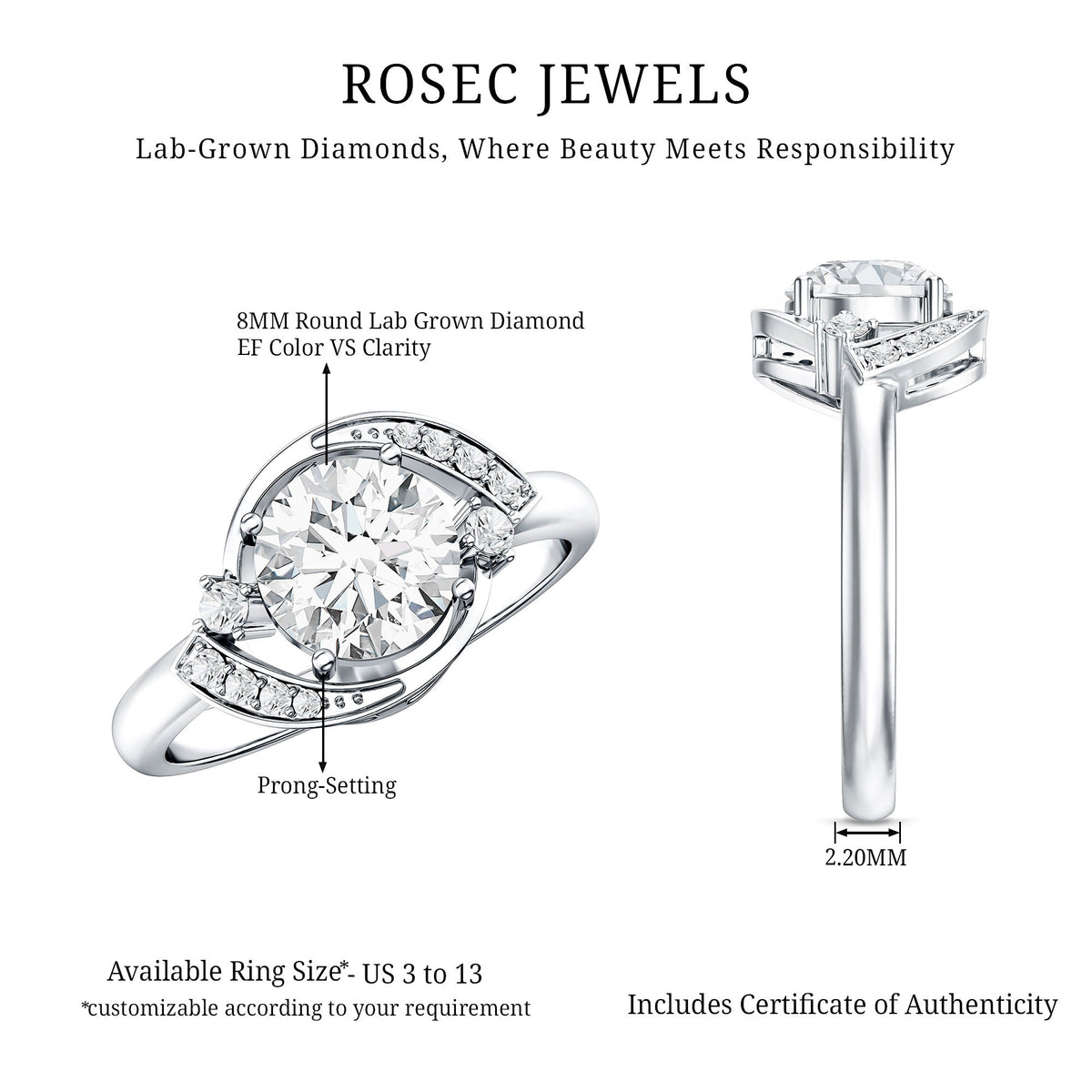 2 Carat Lab Grown Diamond Bypass Engagement Ring