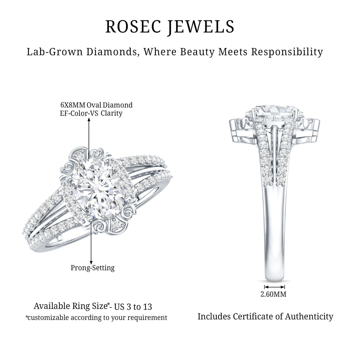 1.2 Carat Oval Lab Grown Diamond Vintage Engagement Ring For Women