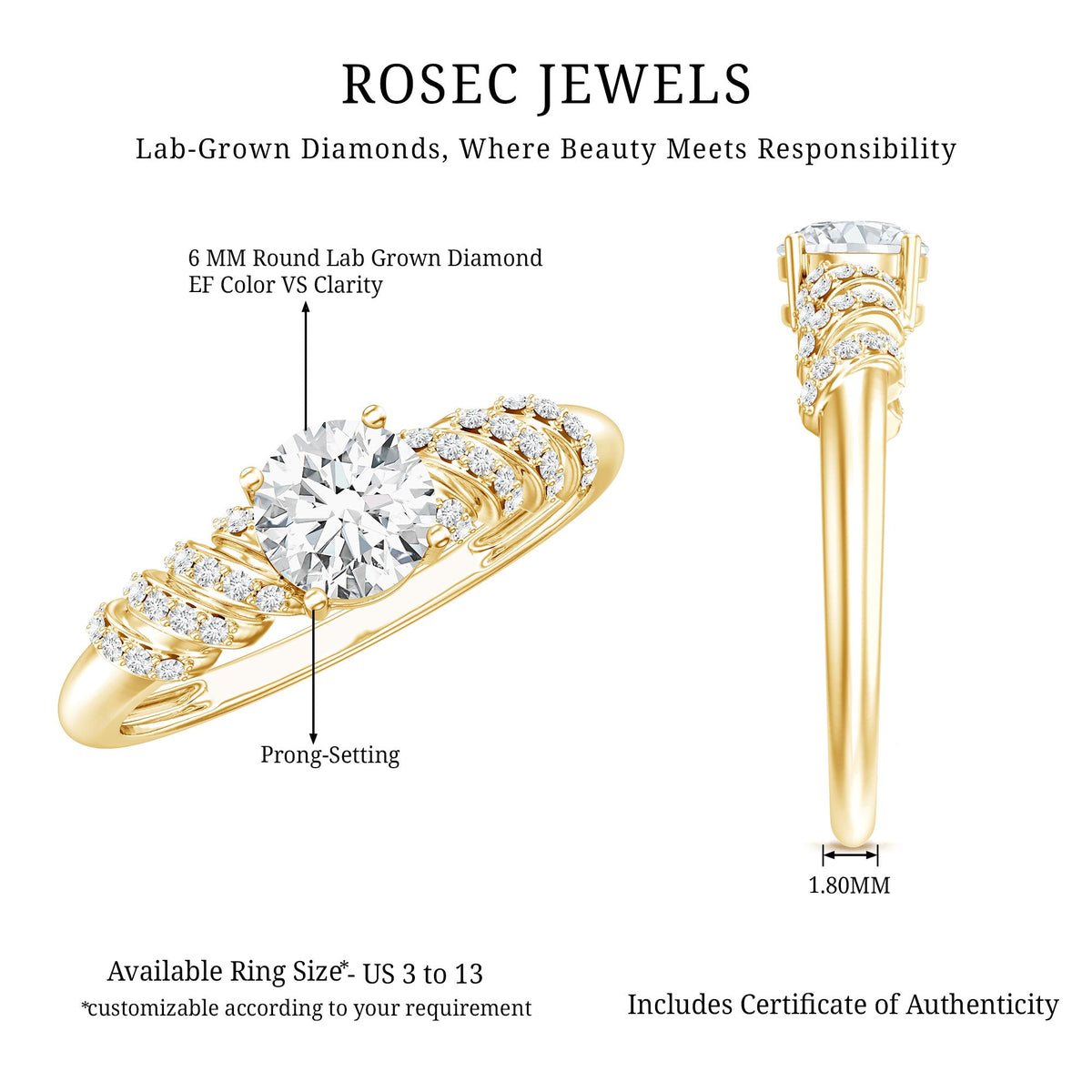 0.9 Carat Lab Grown Diamond Designer Engagement Ring With Side Stones