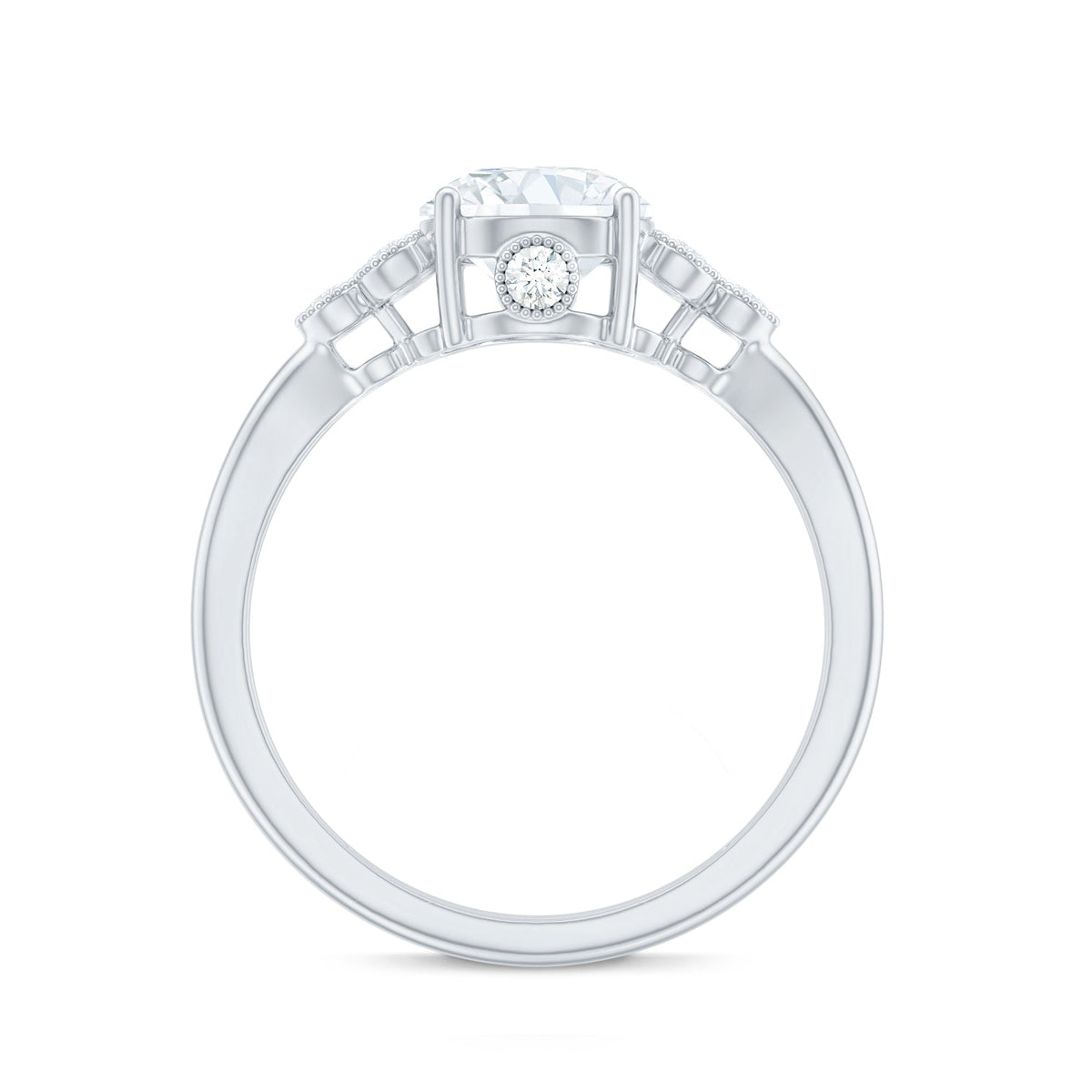 2 Carat Solitaire Lab Diamond Engagement Ring With Diamond Trio