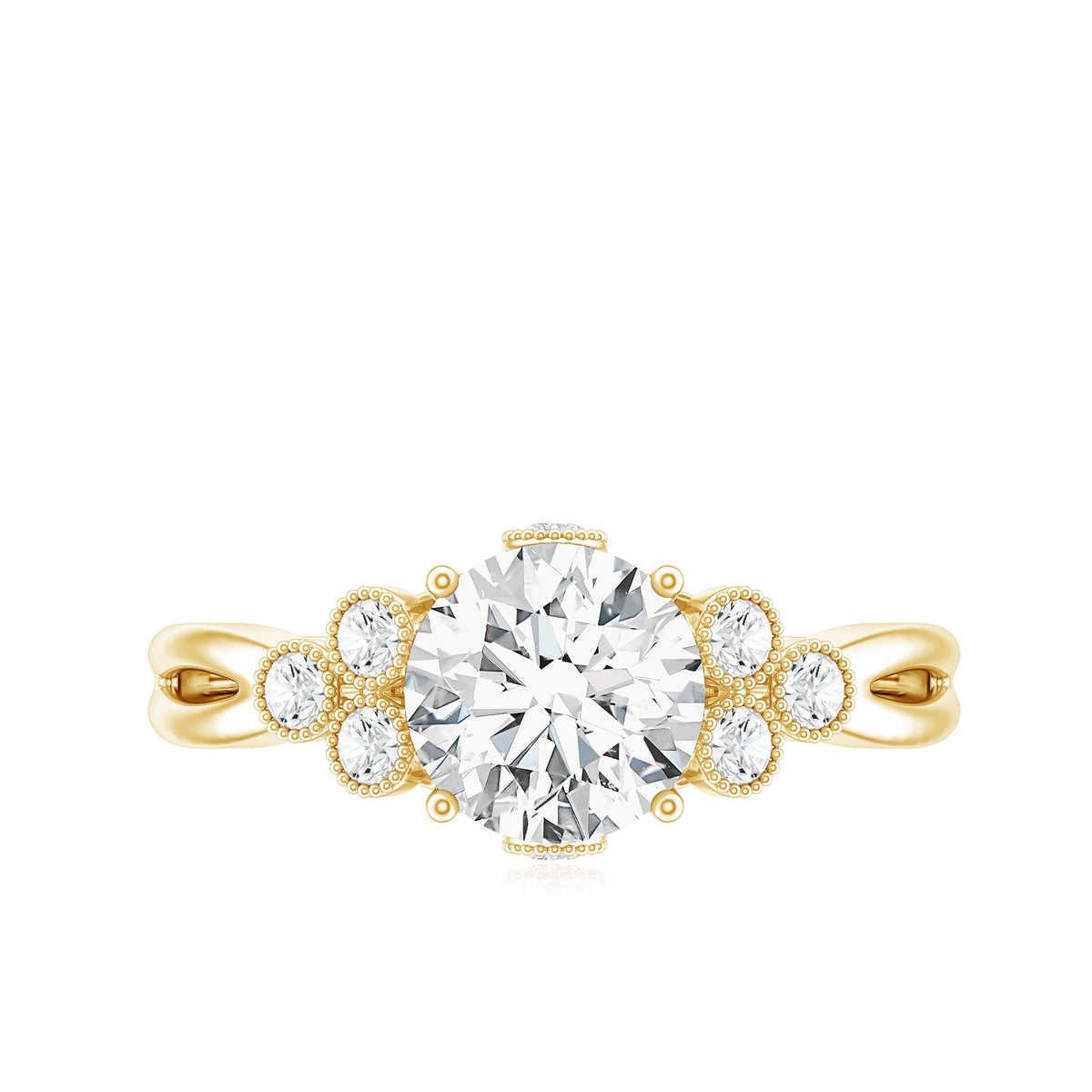 2 Carat Solitaire Lab Diamond Engagement Ring With Diamond Trio