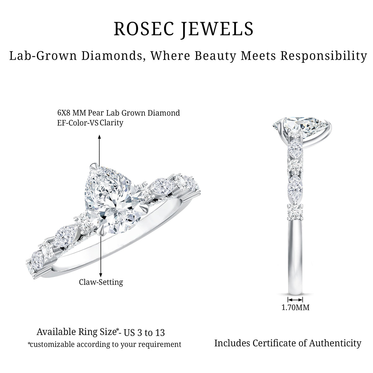 1.3 Carat Certified Lab Grown Diamond Pear Shaped Engagement Ring