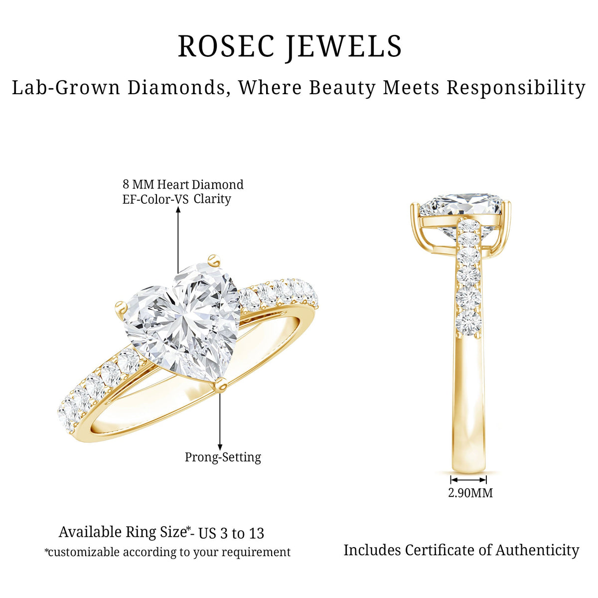 2 Carat Lab Grown Diamond Heart Engagement Ring For Women