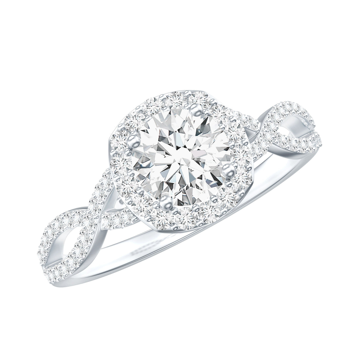 Certified Moissanite Halo Engagement Ring with Criss Cross Shank