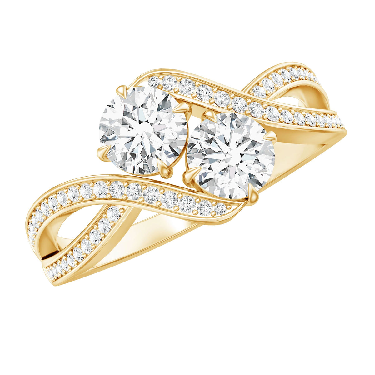 Certified Moissanite Two Stone Engagement Ring in Bypass Band