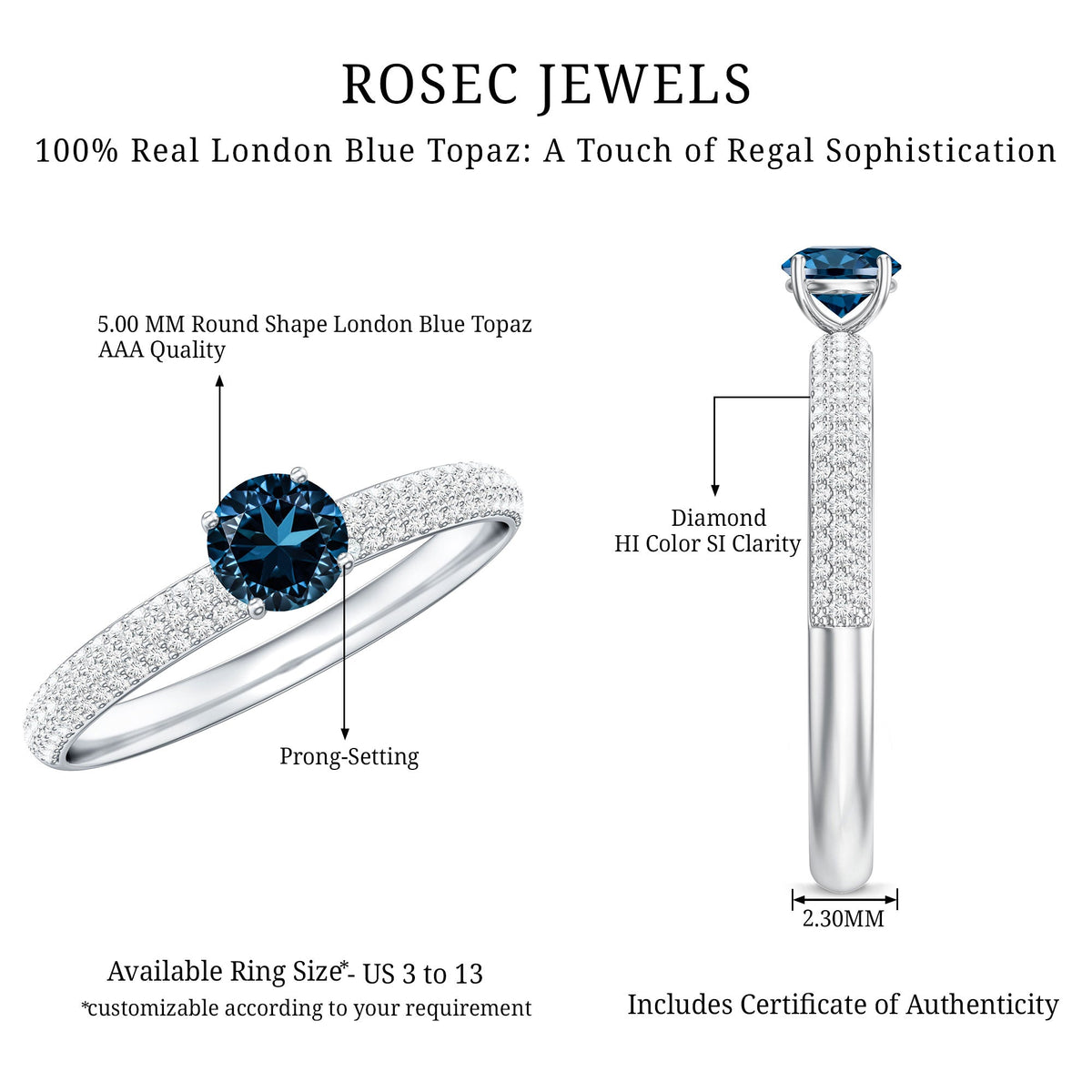 0.6 Carat London Blue Topaz Solitaire Promise Ring with Diamond