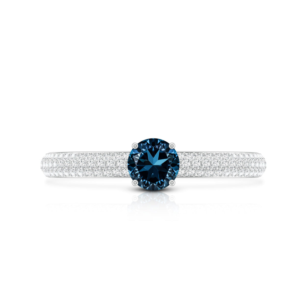 0.6 Carat London Blue Topaz Solitaire Promise Ring with Diamond