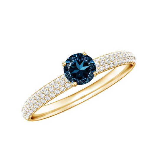 0.6 Carat London Blue Topaz Solitaire Promise Ring with Diamond