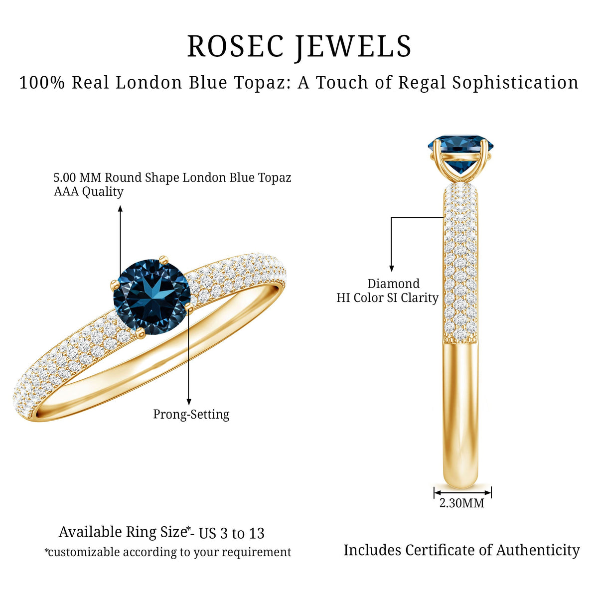 0.6 Carat London Blue Topaz Solitaire Promise Ring with Diamond