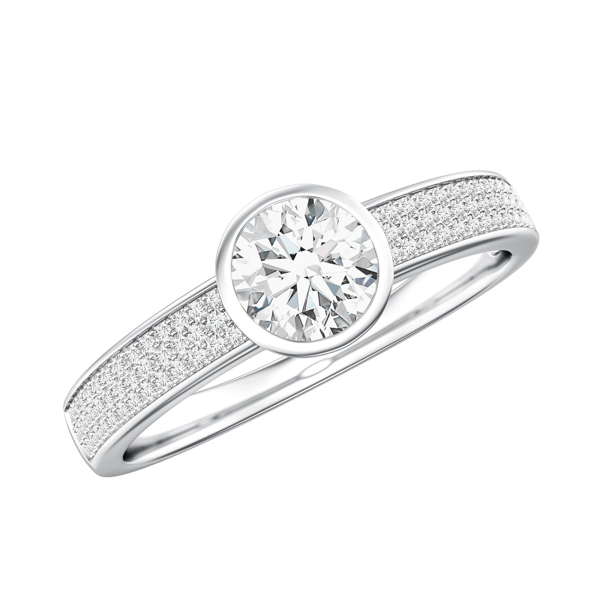 Bezel Set Moissanite Engagement Ring with Side Stones