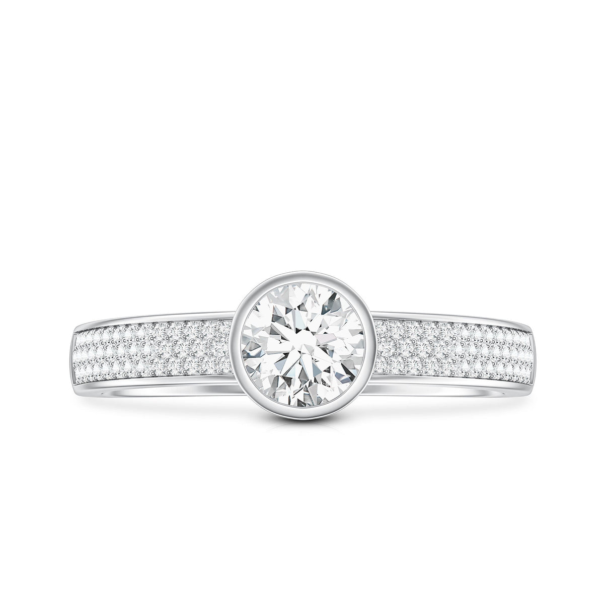 Bezel Set Moissanite Engagement Ring with Side Stones
