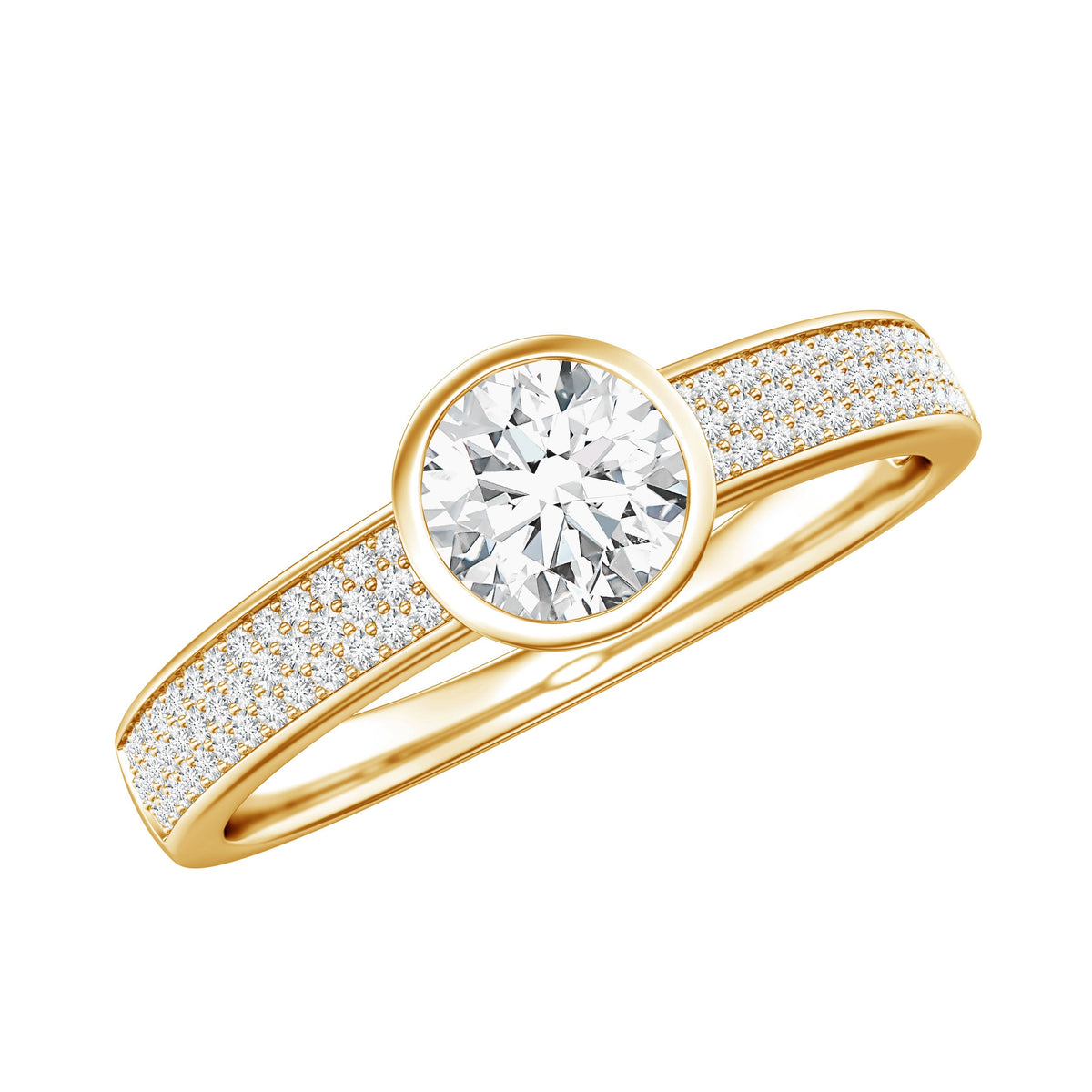 Bezel Set Moissanite Engagement Ring with Side Stones